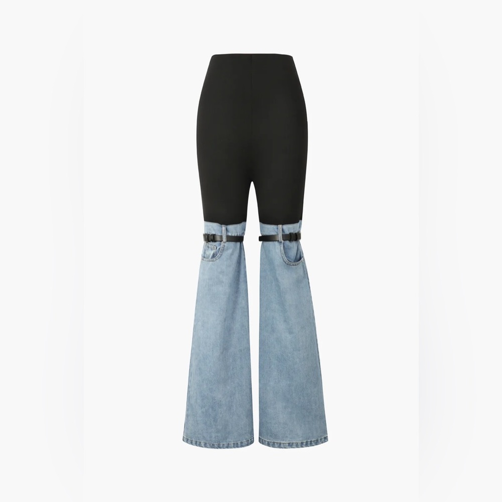 Black & Light Blue Two-Tone High-Waist Flared Jeans